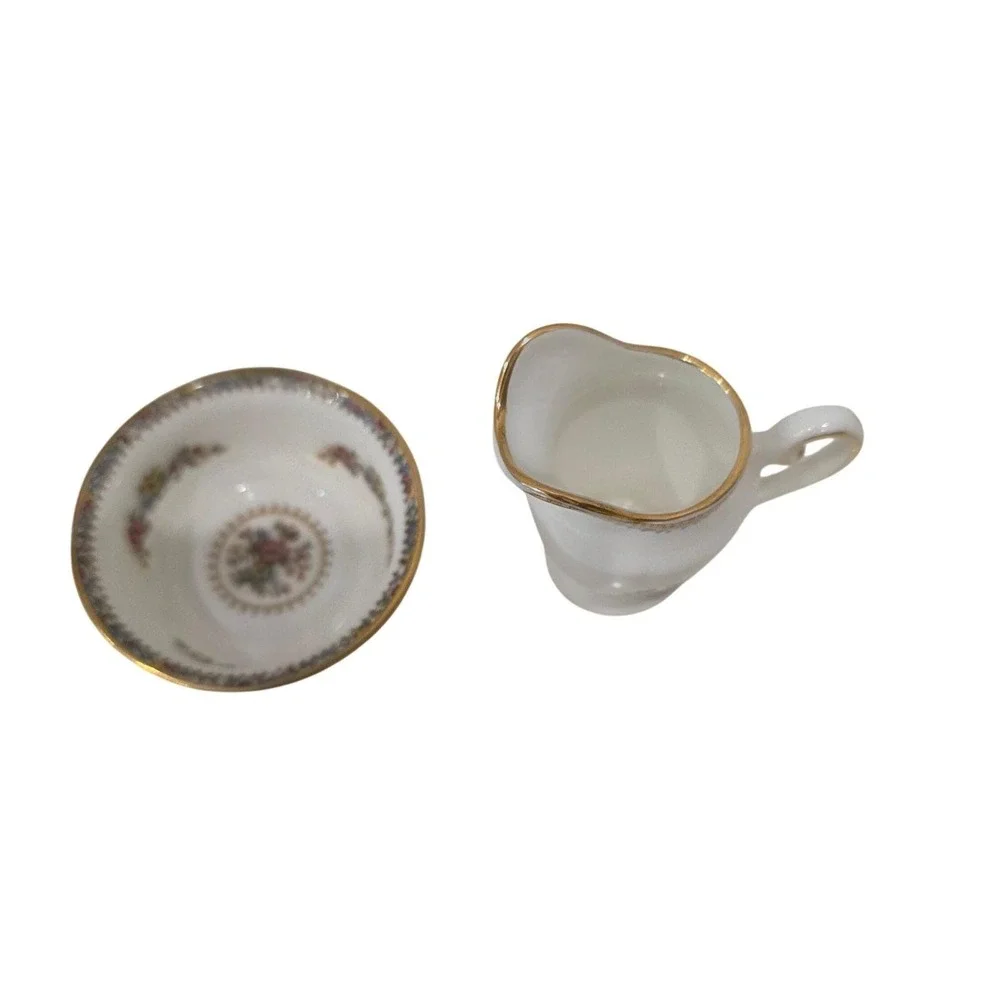 Coalport Ming Rose‎ Miniature Creamer and Sugar Bowl Set English Bone China Gold